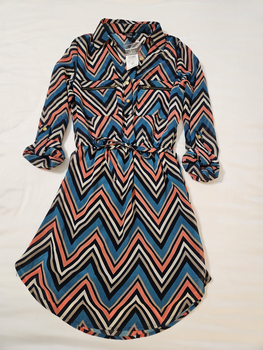 Rue21 Y2k Chevron Stripe Dress in Navy, Coral & Teal -NWT